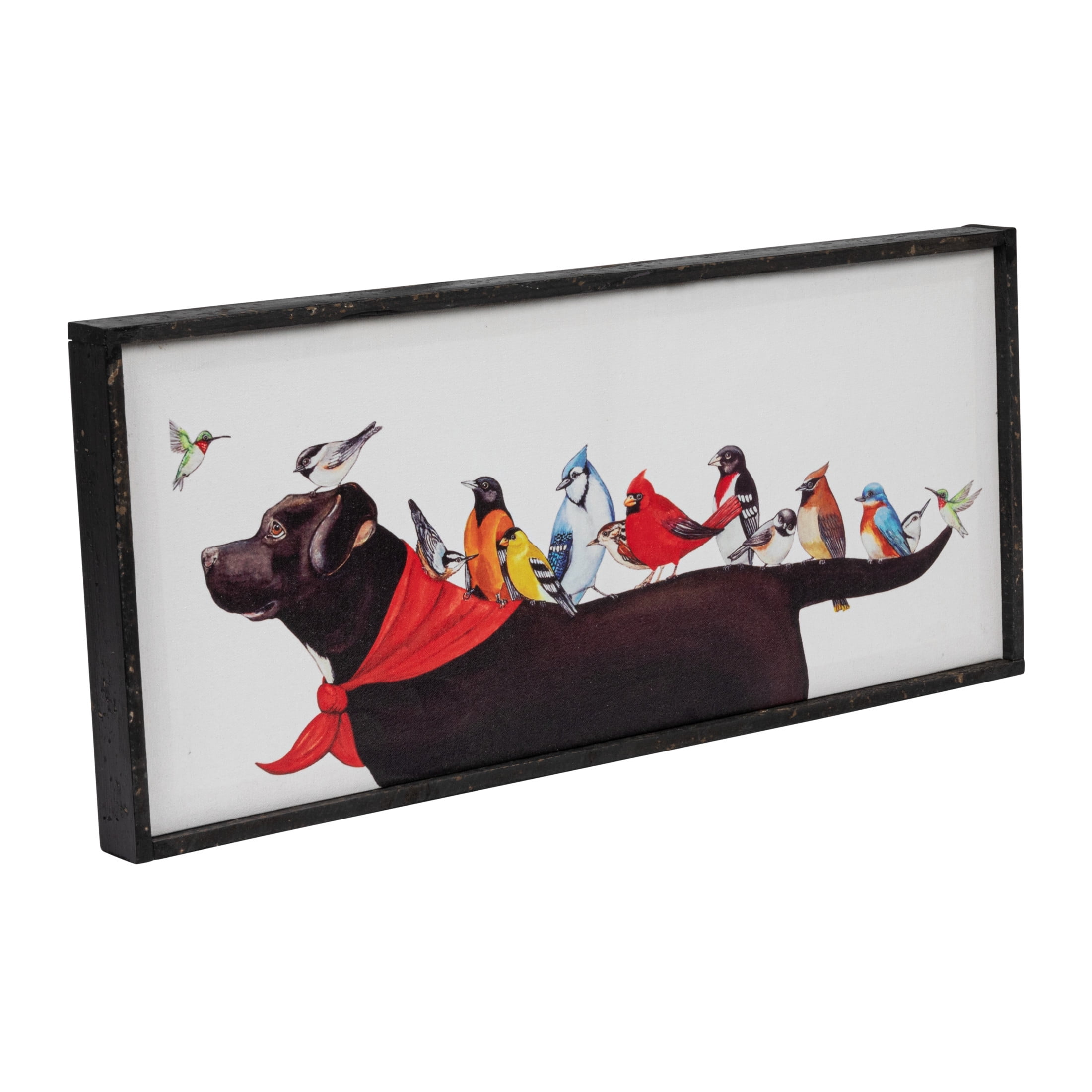 Whimsical Birds on Dog Canvas Wall Art with Wood Frame