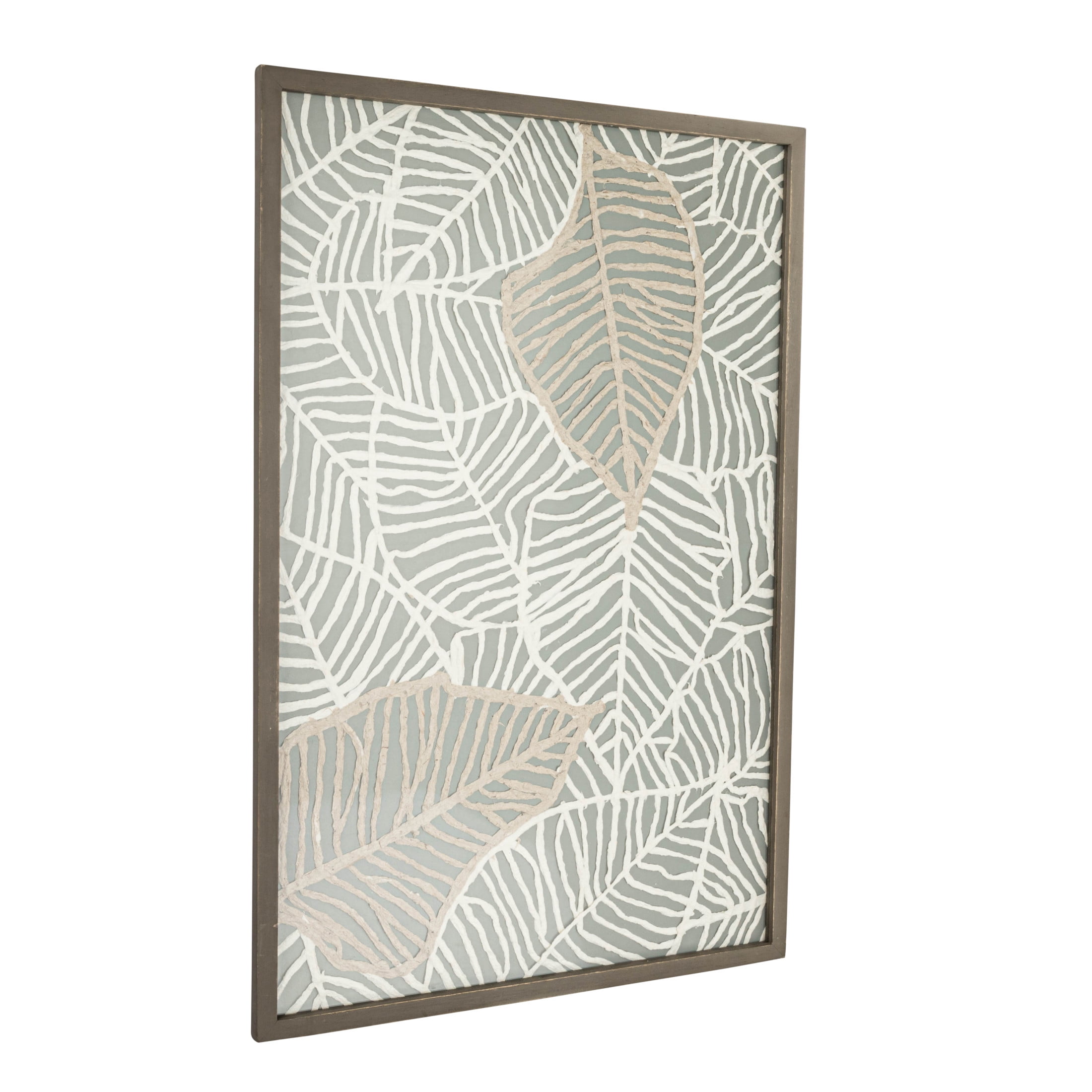 Handmade Textured Paper Leaf Art in Wood and Glass Frame