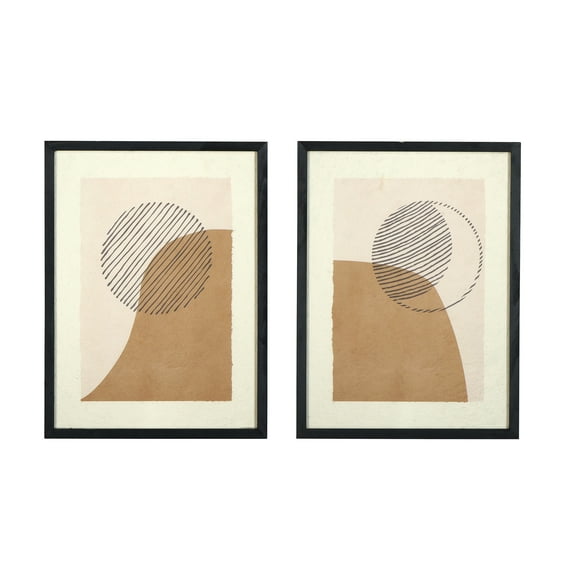 Main + Mesa Wood Framed Handmade Paper Sun and Moon Wall Art, Set of 2