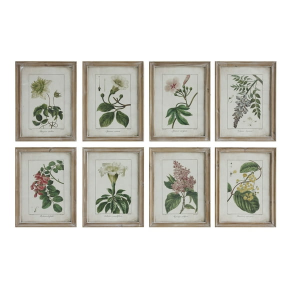 Creative Co-Op Wood Framed Portrait of Floral Image Reproductions, Multicolor, Set of 8