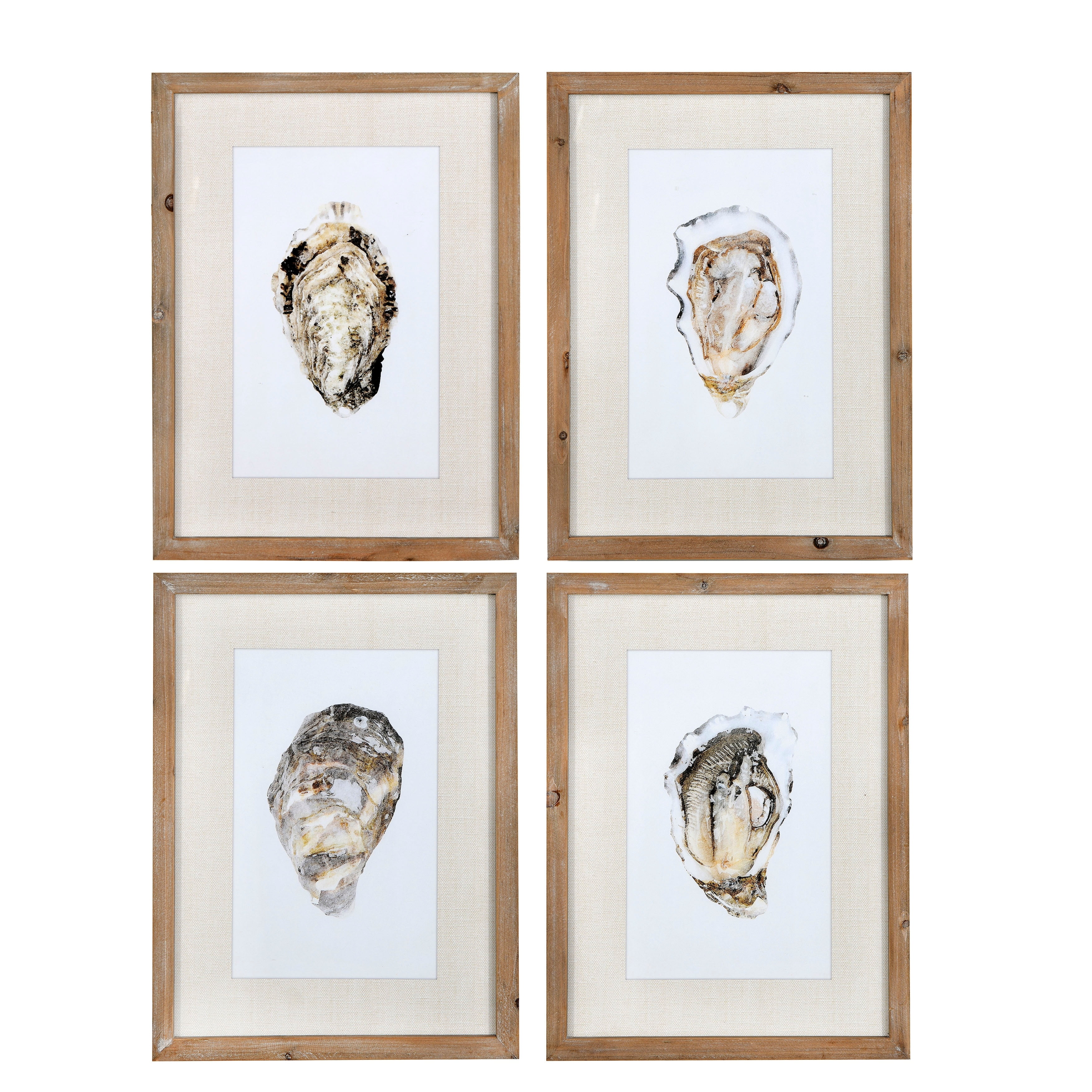 Natural Wood Framed Oyster Print Wall Art Set