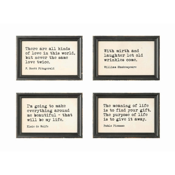 Creative Co-Op Wood Framed Wall Decor with Quotes, Brown, Set of 4