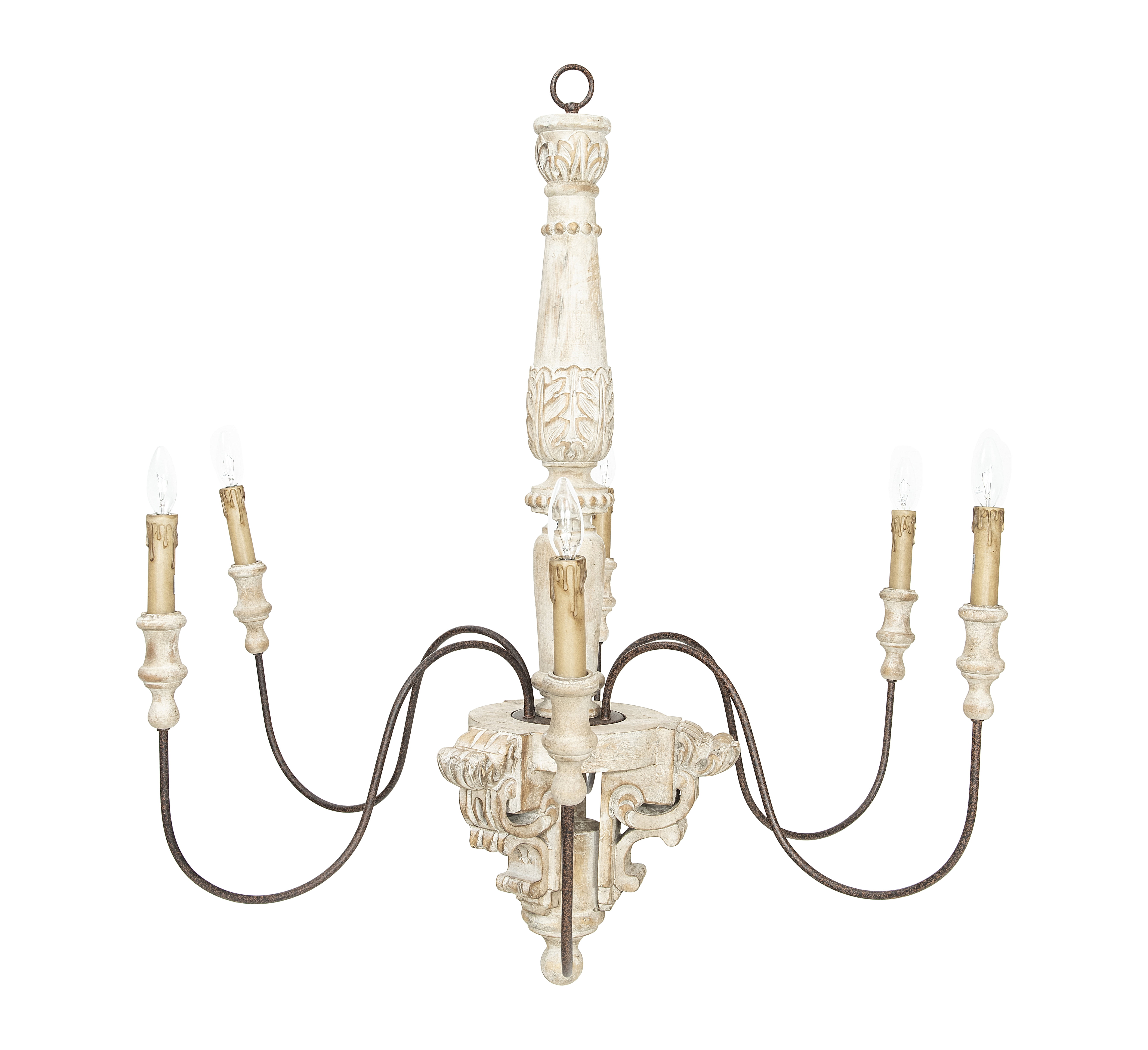 Creative Co-Op Wood & Metal Chandelier with 6 Lights