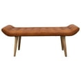 thumbnail image 1 of Creative Co-Op Wood and Goat Leather Bench, Brown, 1 of 6
