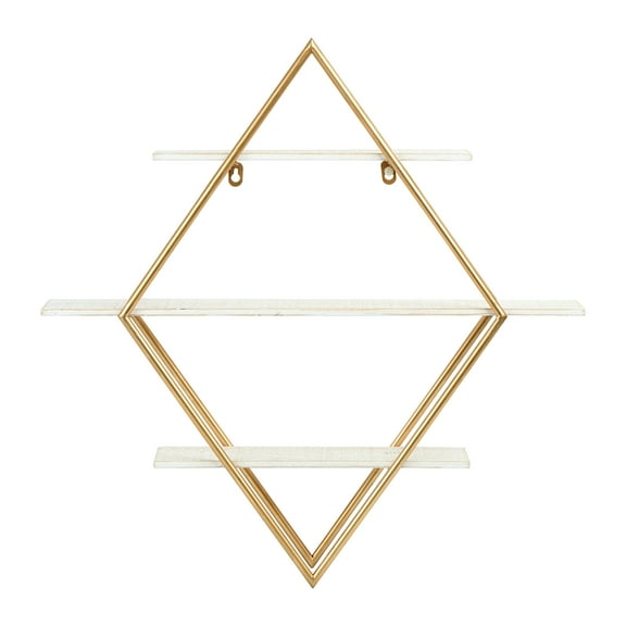 Creative Co-Op Wood and Gold Diamond Wall Shelf