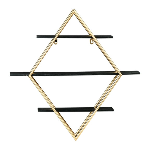 Creative Co-Op Wood and Gold Diamond Wall Shelf