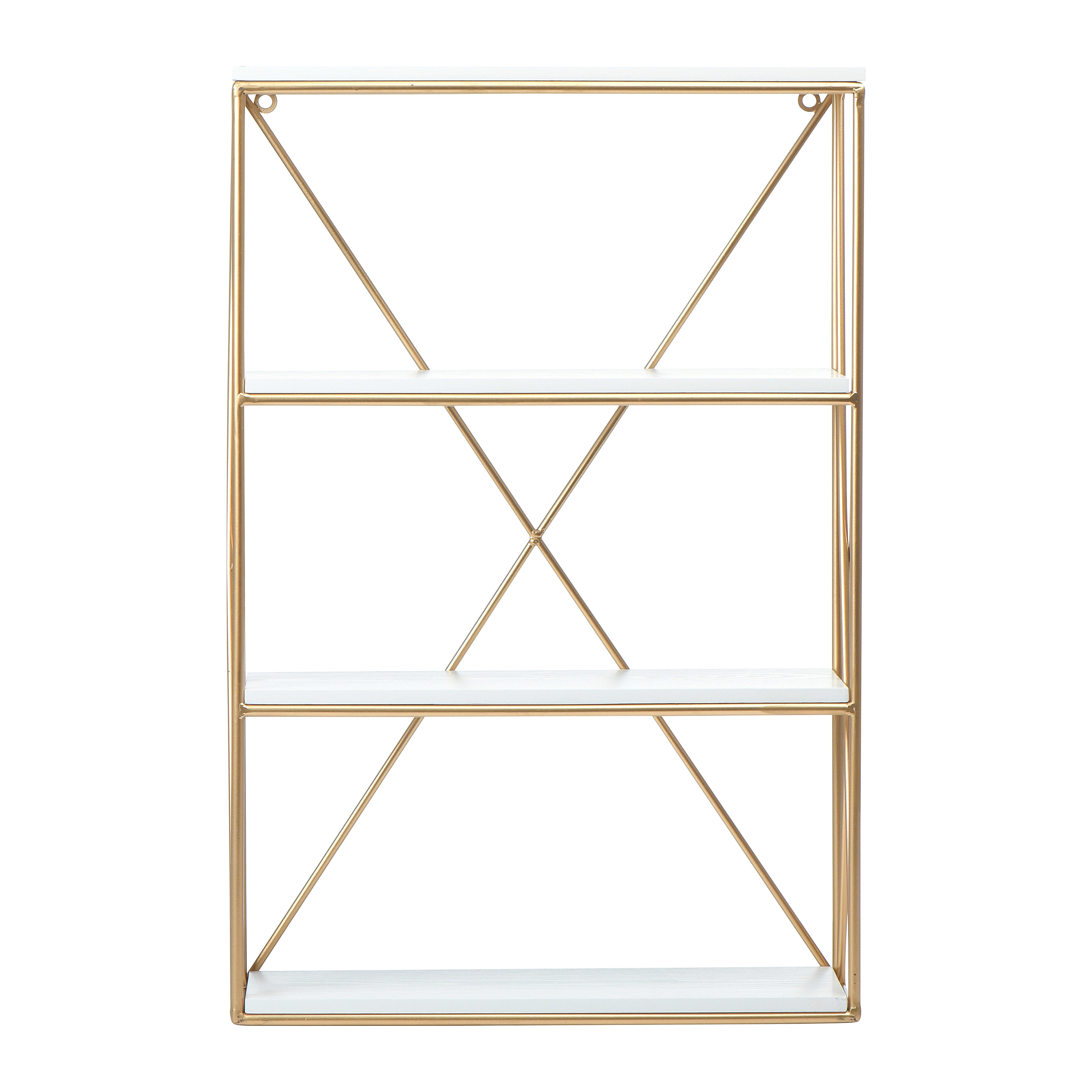 White and Gold 4-Shelf Wood Wall Unit