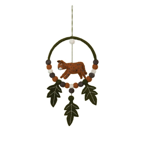 Creative Co-Op Wool Felt Mobile with Cheetah and Leaves