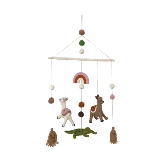 Creative Co-Op Wool Felt Mobile with Llamas, Alligator and Tassels
