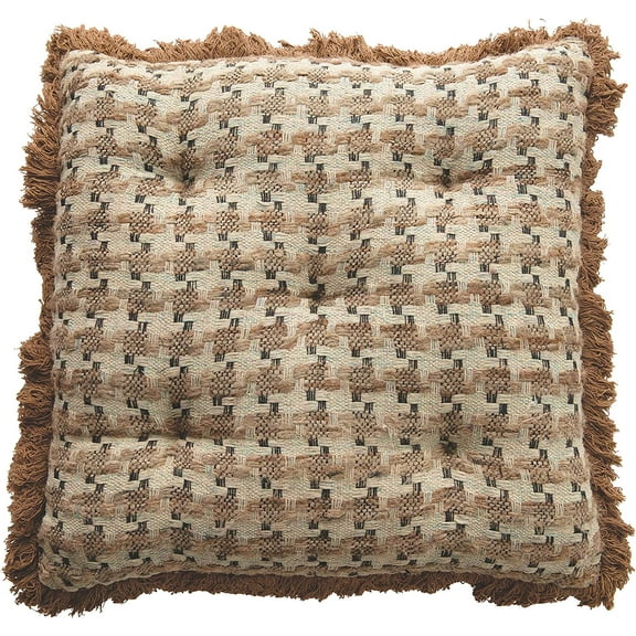 Creative Co-Op Woven Cotton Pillow with Eyelash Fringe, Multi Color