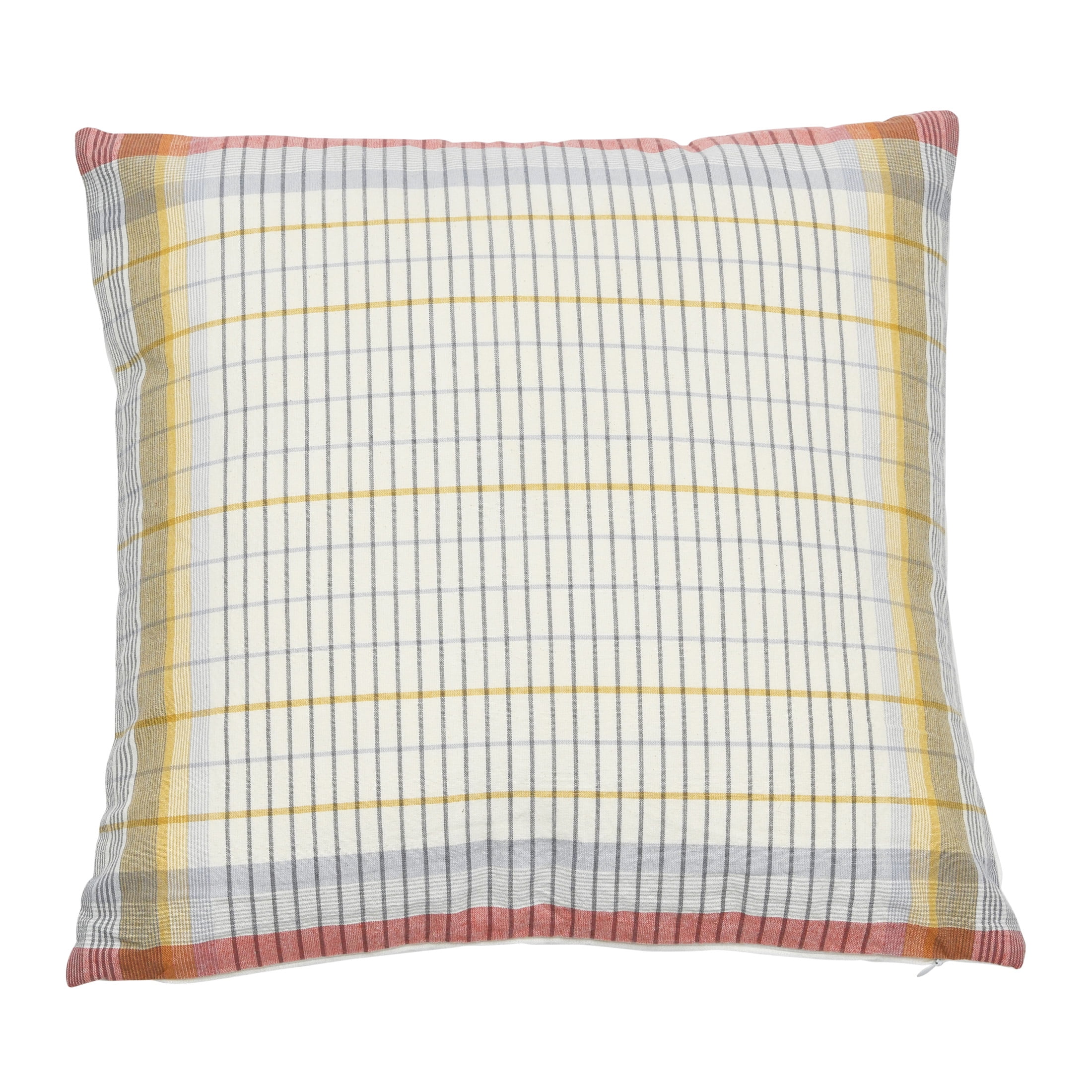 Multicolor Woven Cotton Plaid Square Pillow, 18"