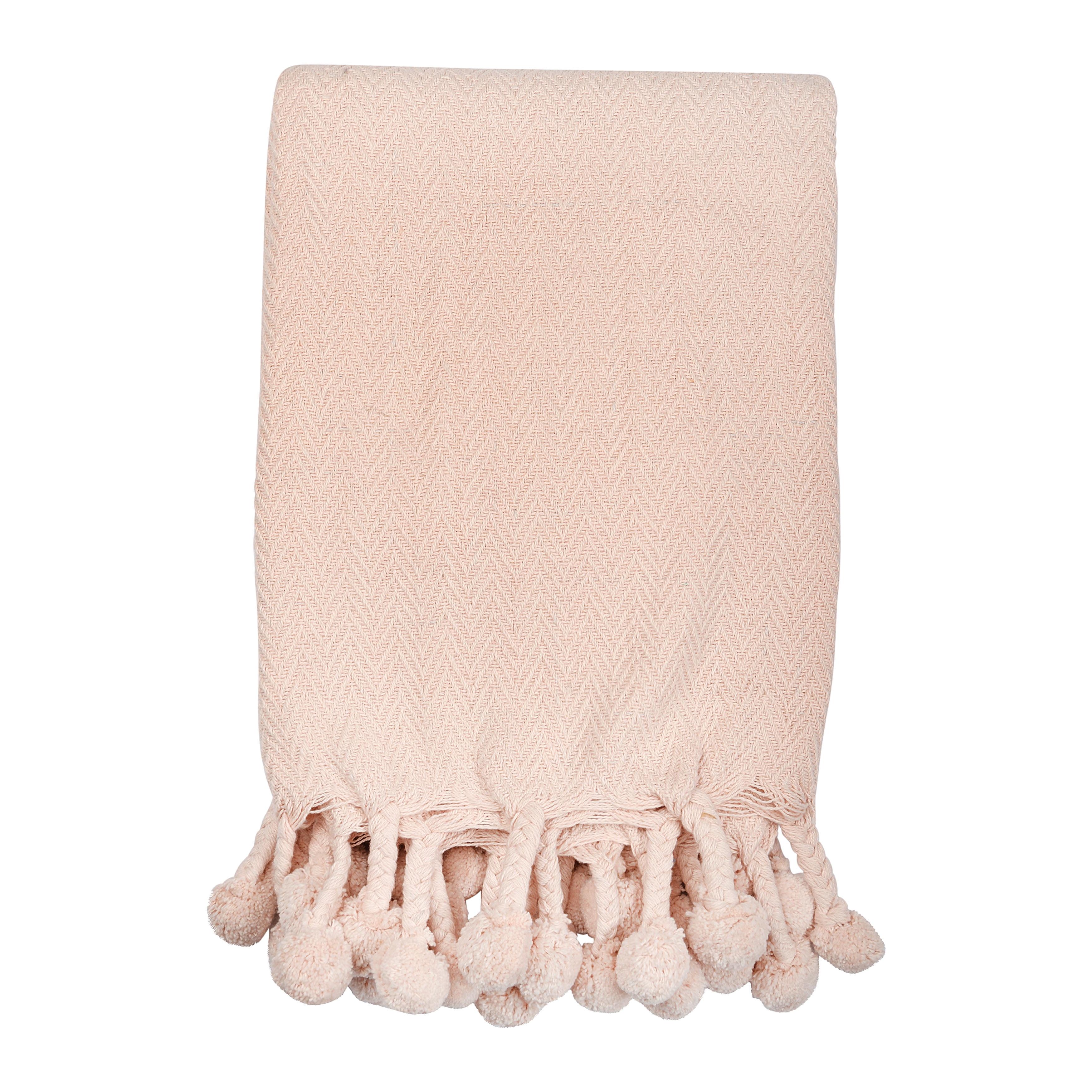 Blush Cotton Pom Pom Reversible Weighted Throw Blanket