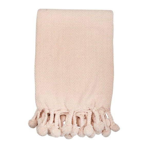 Creative Co-Op Woven Cotton Pom Pom Throw