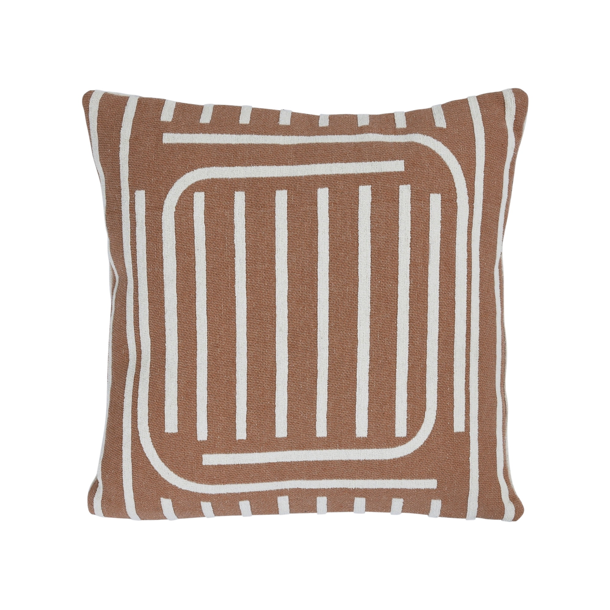 Putty and Cream Geometric Lines 20" Square Woven Cotton Pillow
