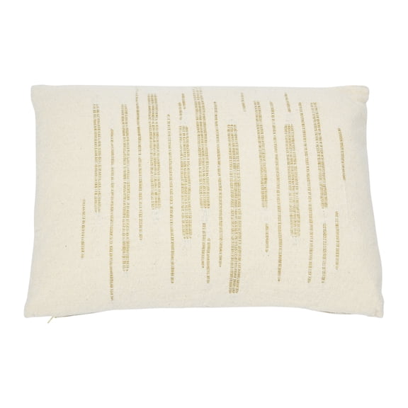 Creative Co-Op Woven Cotton Slub Lumbar Pillow with Gold Metallic Thread Embroidery