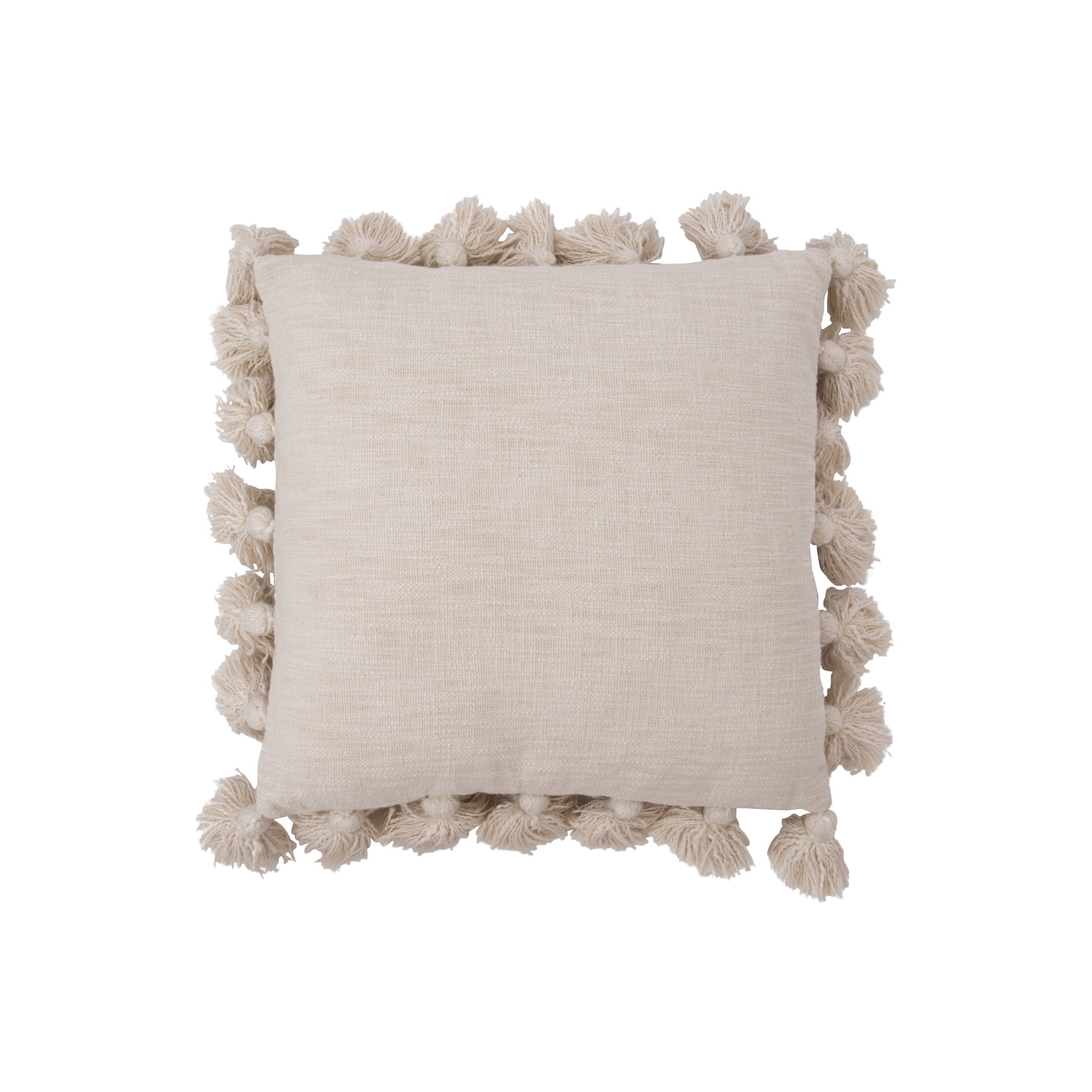 Gray Cotton Slub Pillow with Tassels