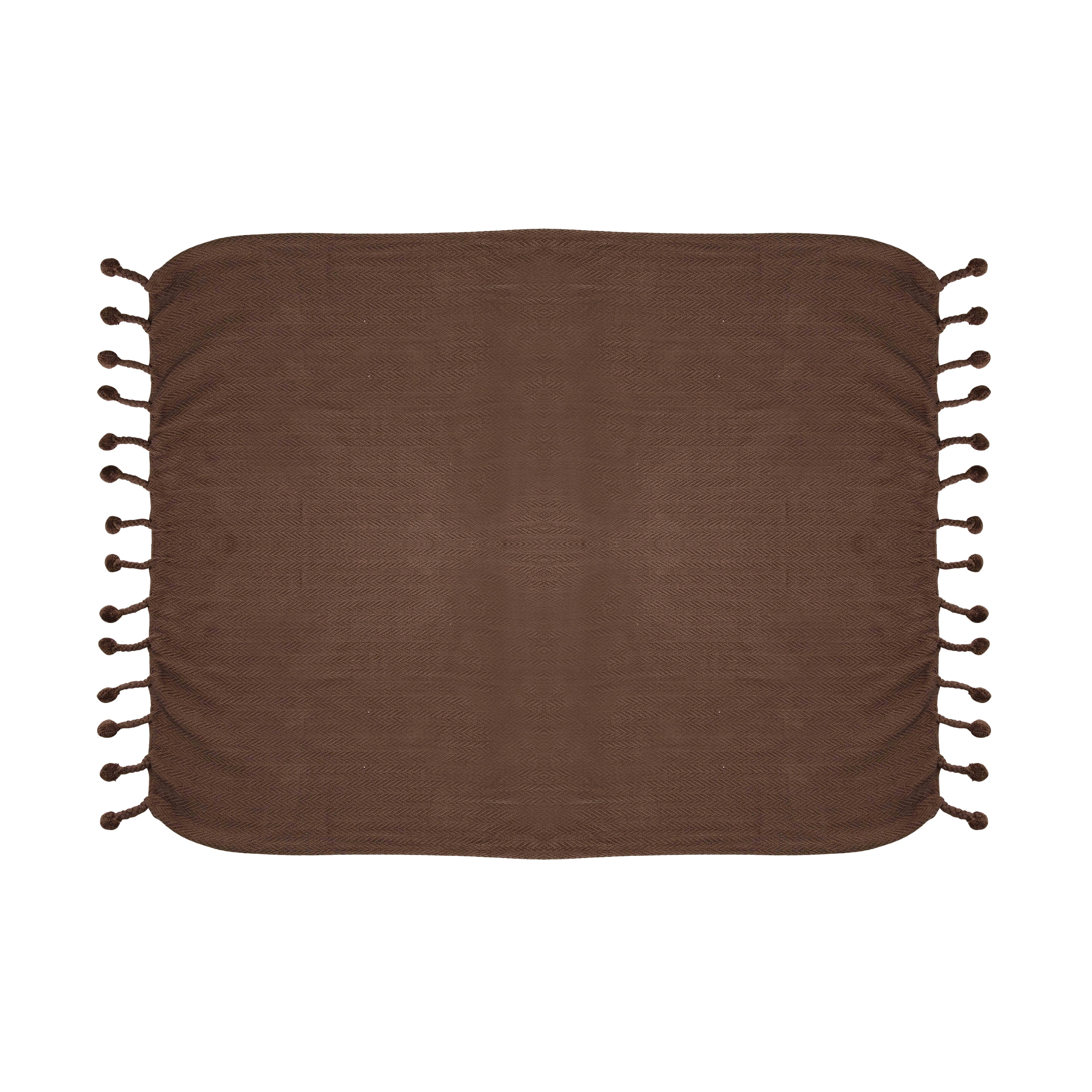 Iron Colored Woven Cotton Throw with Tassels