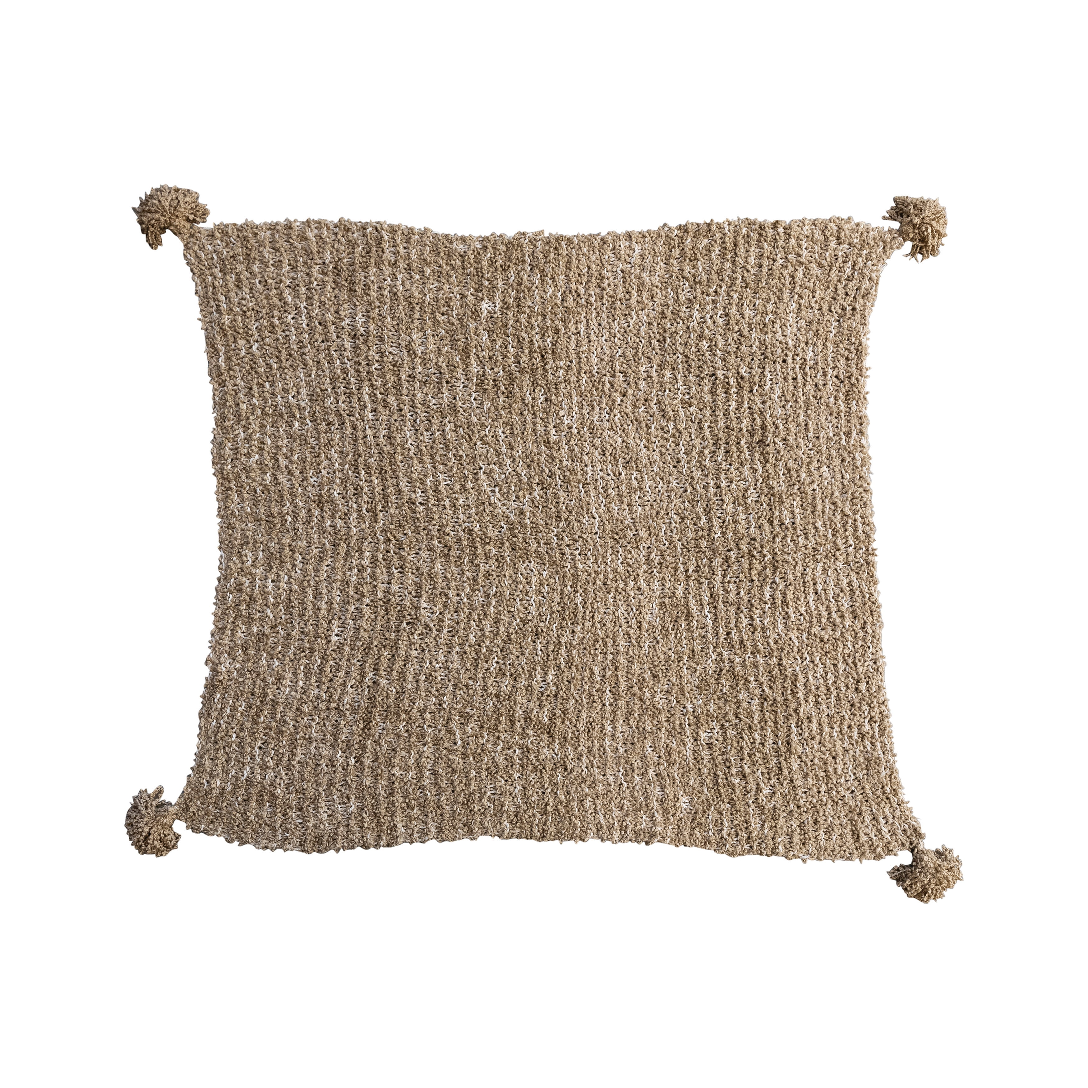 Tan Cotton Chunky Knit Throw Blanket with Tassels