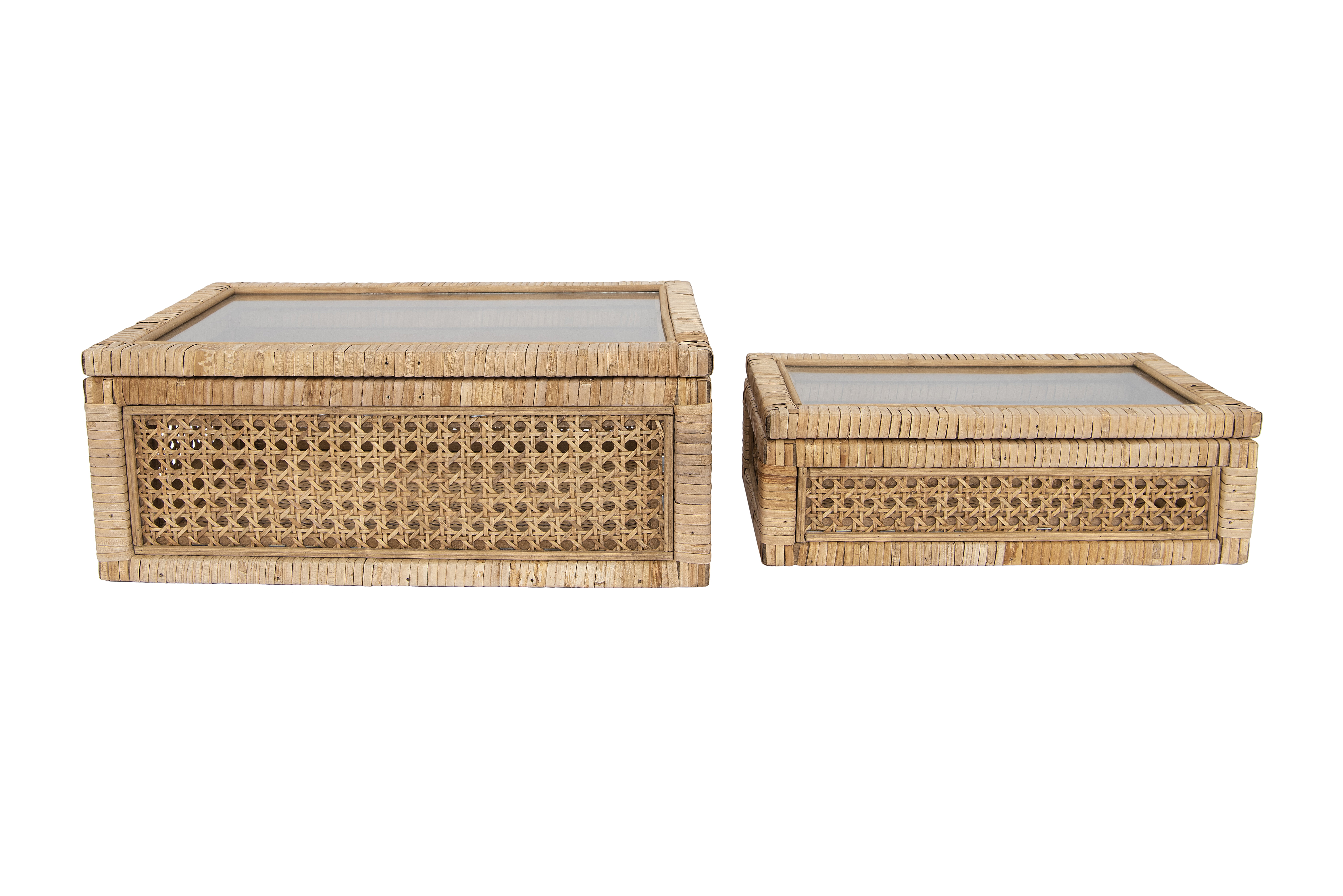 Creative Co-Op Rattan Decorative Boxes, Woven Display with Glass Lids ...