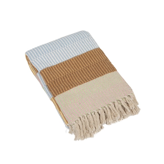 Creative Co-Op Woven Reclaimed Cotton Blend Throw with Stripes and Fringe, Multicolor