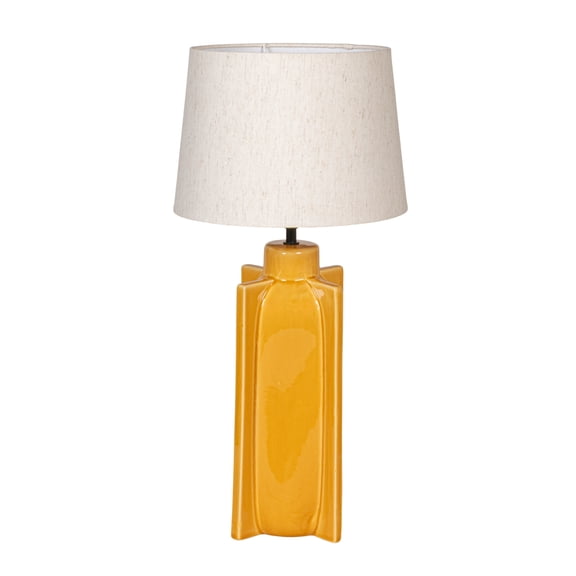 Creative Co-Op Yellow Ceramic Table Lamp with Crossed Base and Linen Shade