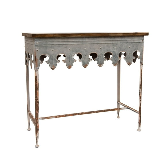 Creative Co-Op Zinc-Finished Metal and Wood Scalloped Edge Sofa Table, Silver