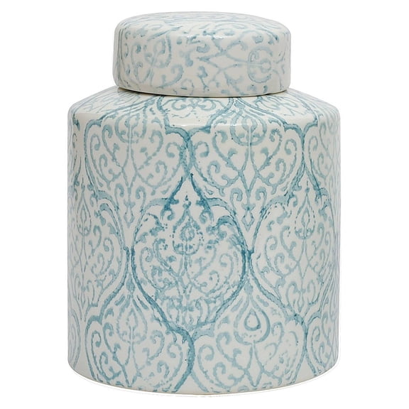 Creative Co-op Blue & White Decorative Ceramic Ginger Jar with Lid