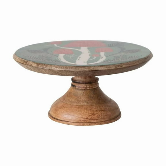 Creative Co-op Enameled Mango Wood Pedestal with Mushroom