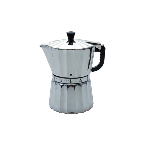Creative Co-Op Plastic Moka Pot Shaped 1-Hour Twist Timer, Silver and Black