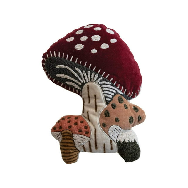 Creative Co-op Mushroom Shaped Embroidered Pillow