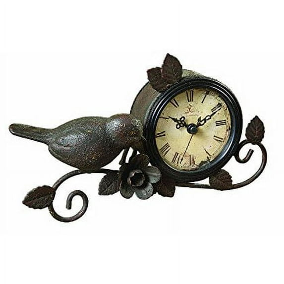 Creative Co-op Shabby Cottage Chic Metal Bird Desk Clock Home Decor