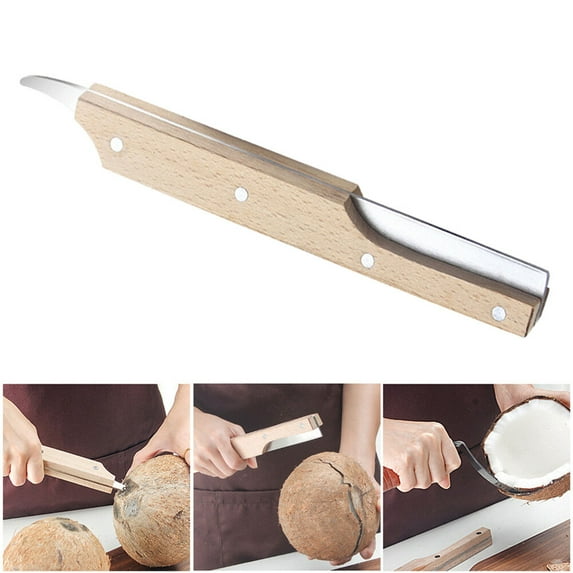 Creative Coconut Knife Double-Ended Cutter Beech Handle Stainless Steel Knife Coconut Opener Kitchen Supplies