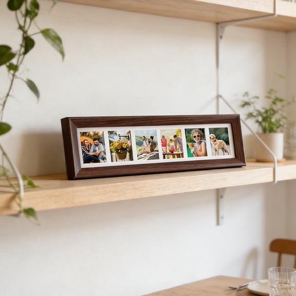 Creative Collage Picture Frame, Displays 6 Photos, Picture Frames Collage Wall Decor for Horizontal or Vertical Display, Mixed Wood material