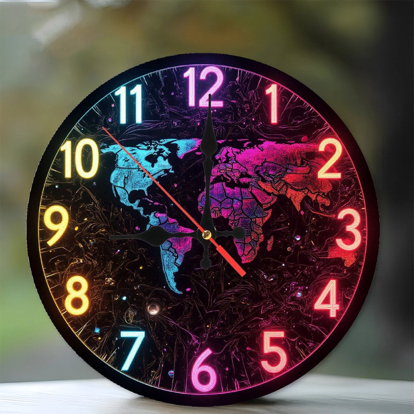 Creative Color Changing LED World Map Clock 10-Inch Silent Wooden Wall ...
