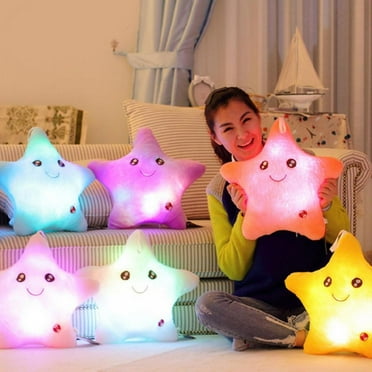 Creative Colorful Body Twinkle Star Shaped Plush Pillow, LED Night Light Glowing Cushions Stuffed Toys Soft Relax Gifts Smile 5 Colors Body Pillow for Kids, Decoration (Yellow)