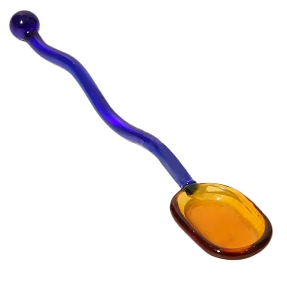 Creative Colorful Glass Sugar Spoon, Tea Spoon and Stir Bar Spoon for Ice, Cake, and Desserts, Blue Amber Design for Stylish Serving