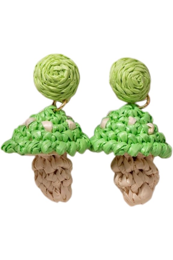 Creative Colorful Mushroom Shape Rattan Raffia Straw Stud Drop Dangle Earrings Hand Woven Statement Plant for Women Jewelry Holiday Funny Summer Beach