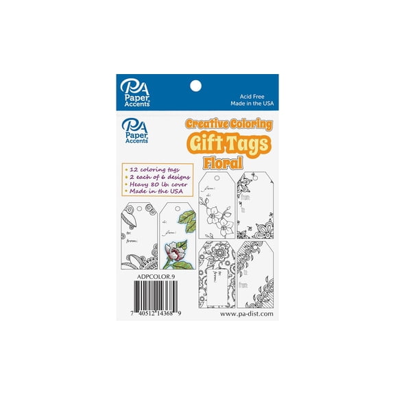 Creative Coloring Tags 2x3.75 12pc Floral
