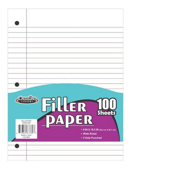 Creative Colors 2335532 Wide Ruled 100 Sheet Filler Paper, Case of 48