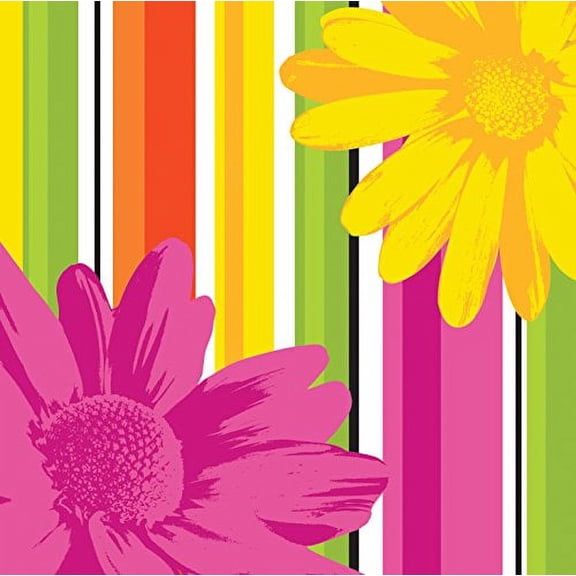 Creative Converting 18 Count Beverage Napkins, Floral Stripes
