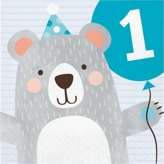 Creative Converting 336060 Birthday Bear Luncheon Napkin, 1St Birthday, CASE of 192