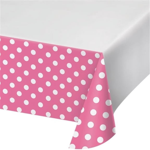 Creative Converting 337051 54 x 102 in. Dots & Stripes Candy Pink Border Print Plastic Tablecloth