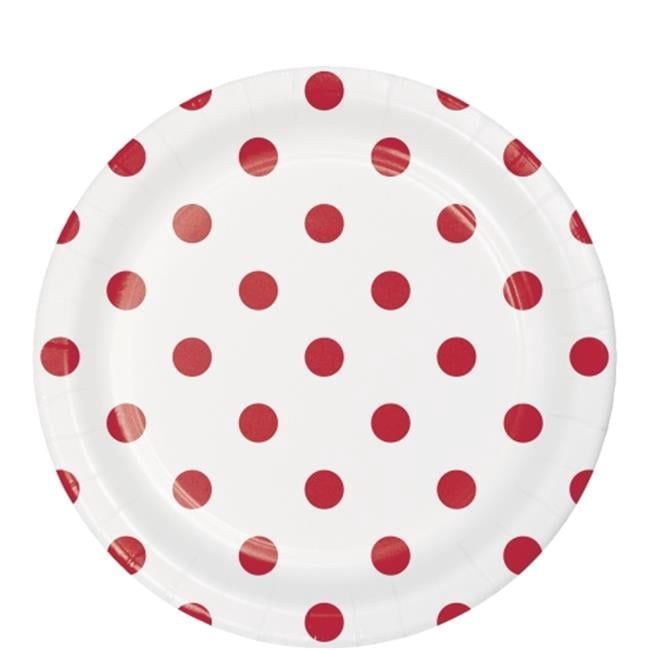 Creative Converting Plates Creative Converting 337054 Dots & Stripes Classic Red Round Dessert ...