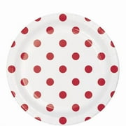 Creative Converting 337054 Dots & Stripes Classic Red Round Dessert Plates, 8 Count