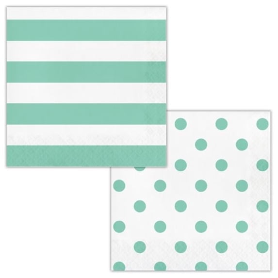 Creative Converting 337063 Dots & Stripes Fresh Mint Low-Count Napkins