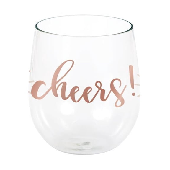 Creative Converting 340041 Rose All Day Cheers Plastic Stemless Wine Glass