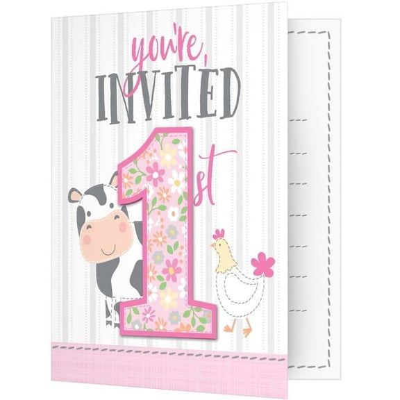 Creative Converting 340137 Farmhouse 1st Birthday Girl Invitations, 8 Count