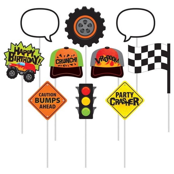 Creative Converting 340477 Monster Truck Photo Booth Props, 10 Count