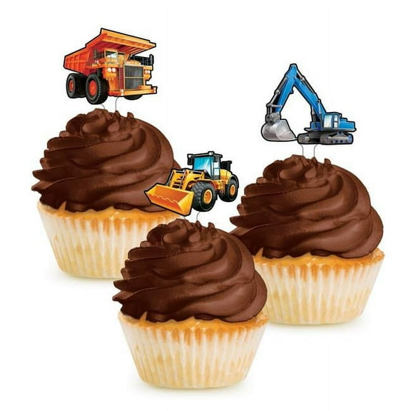 Creative Converting 340537 Big Dig Construction Cupcake Toppers, 12 Count