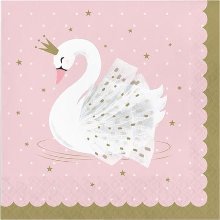 Creative Converting 343836 6.5 in. Stylish Swan Napkins, Pink - Case of 12 - 16 Count